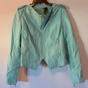 RARE teal faux leather jacket